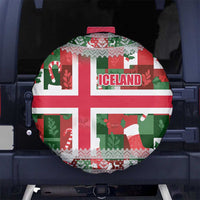 Iceland Christmas Spare Tire Cover with Green & Red Candy Cane Pattern Santa Claus and National Flag Motif - Wonder Print Shop