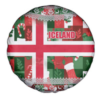 Iceland Christmas Spare Tire Cover with Green & Red Candy Cane Pattern Santa Claus and National Flag Motif - Wonder Print Shop