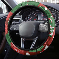 Iceland Christmas Steering Wheel Cover with Green & Red Candy Cane Pattern Santa Claus and National Flag Motif - Wonder Print Shop