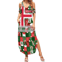 Iceland Christmas Summer Maxi Dress with Green & Red Candy Cane Pattern Santa Claus and National Flag Motif - Wonder Print Shop