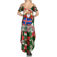Iceland Christmas Summer Maxi Dress with Green & Red Candy Cane Pattern Santa Claus and National Flag Motif - Wonder Print Shop