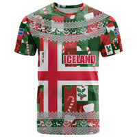 Iceland Christmas T Shirt with Green & Red Candy Cane Pattern Santa Claus and National Flag Motif - Wonder Print Shop