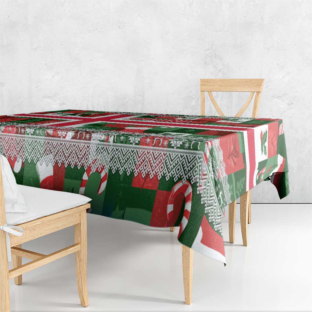 Iceland Christmas Tablecloth with Green & Red Candy Cane Pattern Santa Claus and National Flag Motif - Wonder Print Shop