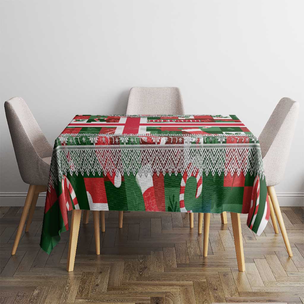 Iceland Christmas Tablecloth with Green & Red Candy Cane Pattern Santa Claus and National Flag Motif - Wonder Print Shop