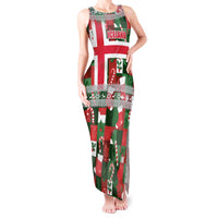Iceland Christmas Tank Maxi Dress with Green & Red Candy Cane Pattern Santa Claus and National Flag Motif - Wonder Print Shop