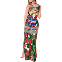 Iceland Christmas Tank Maxi Dress with Green & Red Candy Cane Pattern Santa Claus and National Flag Motif - Wonder Print Shop
