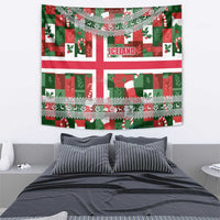 Iceland Christmas Tapestry with Green & Red Candy Cane Pattern Santa Claus and National Flag Motif - Wonder Print Shop