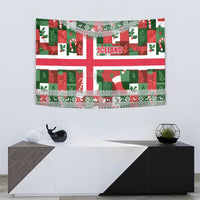 Iceland Christmas Tapestry with Green & Red Candy Cane Pattern Santa Claus and National Flag Motif - Wonder Print Shop