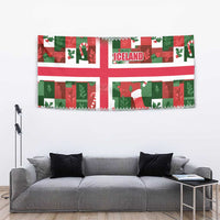 Iceland Christmas Tapestry with Green & Red Candy Cane Pattern Santa Claus and National Flag Motif - Wonder Print Shop