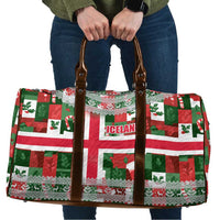 Iceland Christmas Travel Bag with Green & Red Candy Cane Pattern Santa Claus and National Flag Motif - Wonder Print Shop
