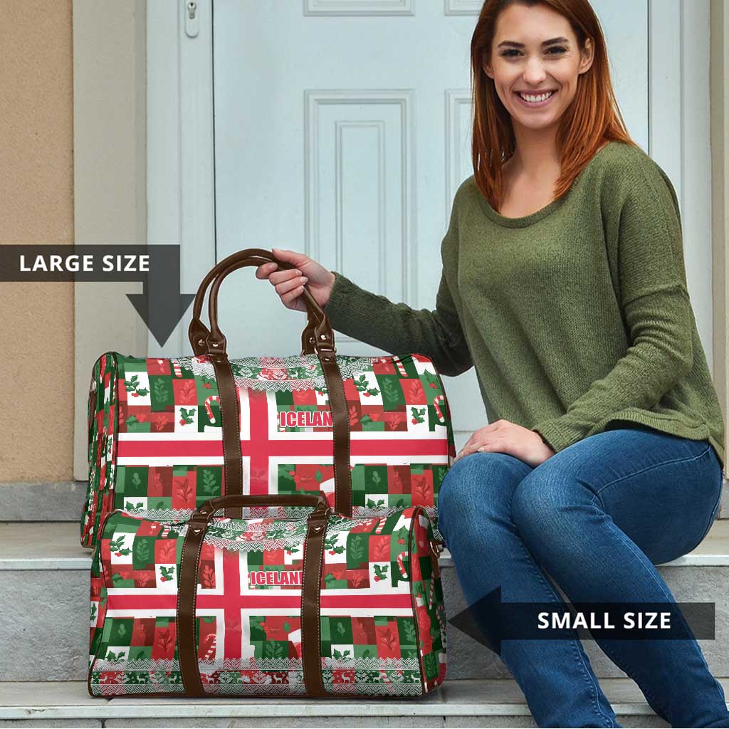 Iceland Christmas Travel Bag with Green & Red Candy Cane Pattern Santa Claus and National Flag Motif - Wonder Print Shop