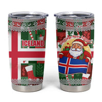 Iceland Christmas Tumbler Cup with Green & Red Candy Cane Pattern Santa Claus and National Flag Motif - Wonder Print Shop