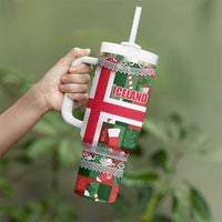 Iceland Christmas Tumbler With Handle with Green & Red Candy Cane Pattern Santa Claus and National Flag Motif - Wonder Print Shop