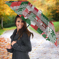 Iceland Christmas Umbrella with Green & Red Candy Cane Pattern Santa Claus and National Flag Motif - Wonder Print Shop
