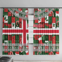 Iceland Christmas Window Curtain with Green & Red Candy Cane Pattern Santa Claus and National Flag Motif - Wonder Print Shop