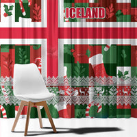 Iceland Christmas Window Curtain with Green & Red Candy Cane Pattern Santa Claus and National Flag Motif - Wonder Print Shop