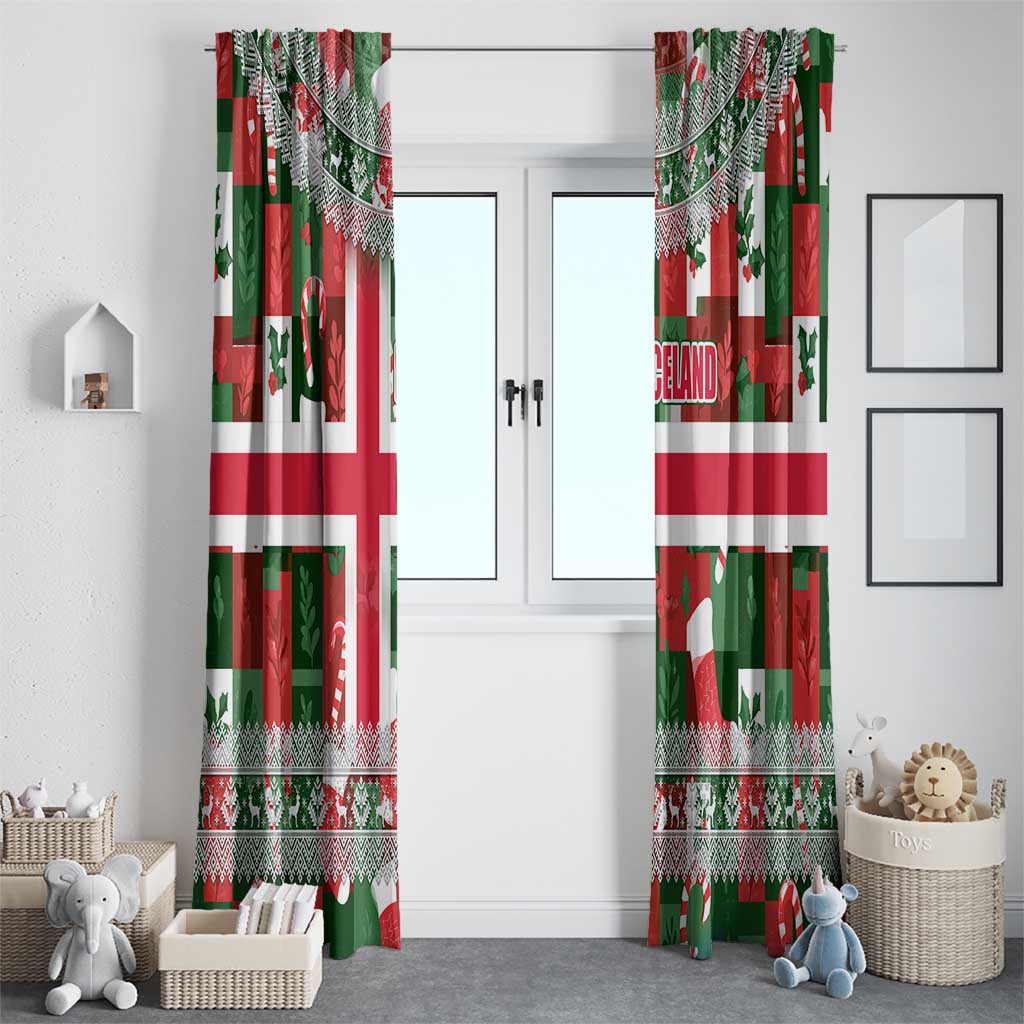 Iceland Christmas Window Curtain with Green & Red Candy Cane Pattern Santa Claus and National Flag Motif - Wonder Print Shop