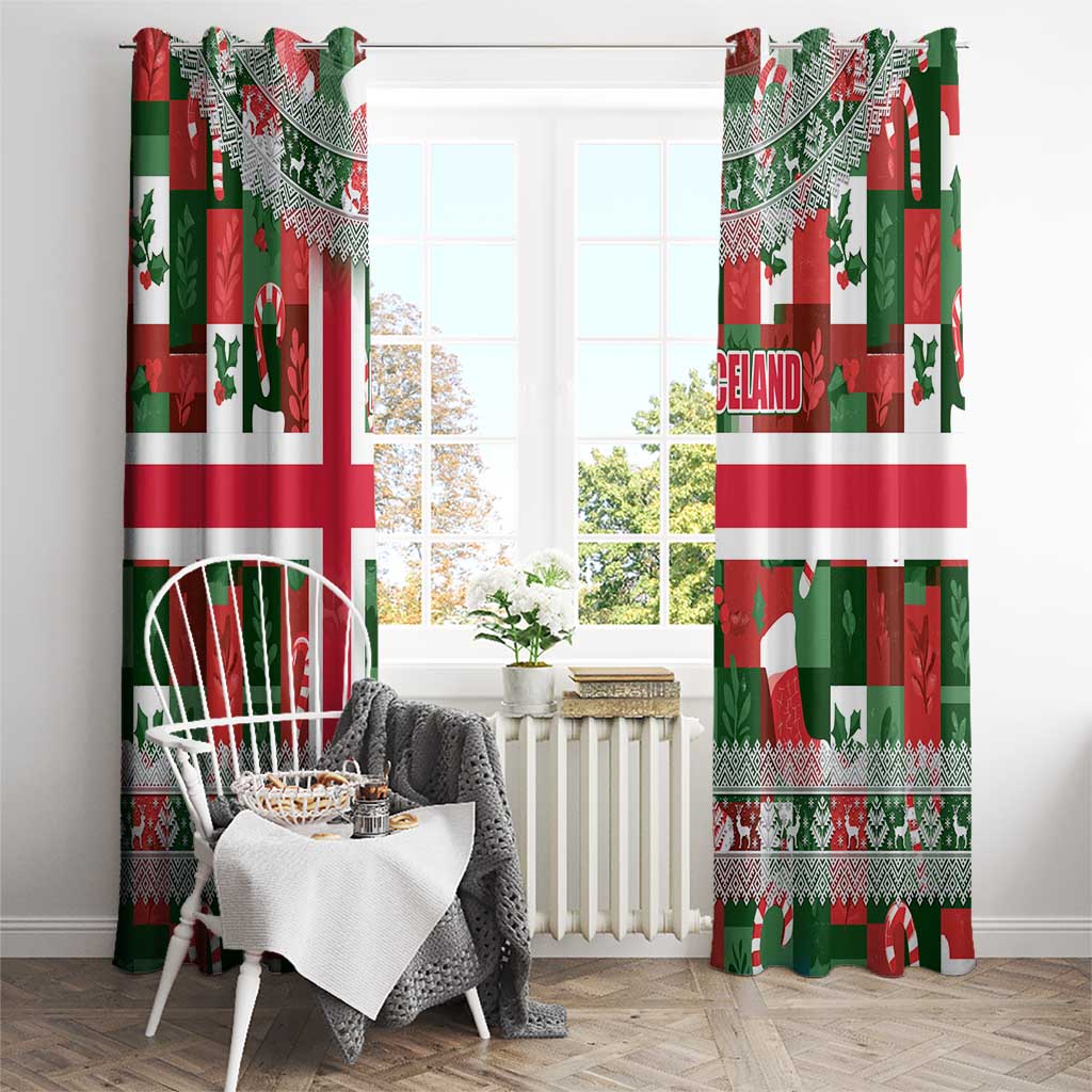 Iceland Christmas Window Curtain with Green & Red Candy Cane Pattern Santa Claus and National Flag Motif - Wonder Print Shop