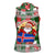 Iceland Christmas Women Sleeveless Polo Shirt with Green & Red Candy Cane Pattern Santa Claus and National Flag Motif - Wonder Print Shop