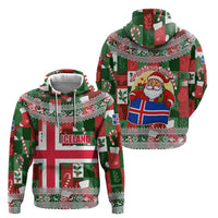 Iceland Christmas Zip Hoodie with Green & Red Candy Cane Pattern Santa Claus and National Flag Motif - Wonder Print Shop