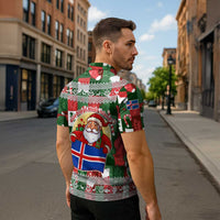 Iceland Christmas Zipper Polo Shirt with Green & Red Candy Cane Pattern Santa Claus and National Flag Motif - Wonder Print Shop
