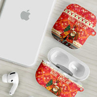 Native American Christmas AirPods Case with Red & Orange Geometric Pattern Santa Claus and Teepee Motif - Wonder Print Shop