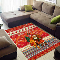 Native American Christmas Area Rug with Red & Orange Geometric Pattern Santa Claus and Teepee Motif - Wonder Print Shop