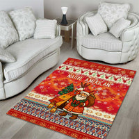 Native American Christmas Area Rug with Red & Orange Geometric Pattern Santa Claus and Teepee Motif - Wonder Print Shop