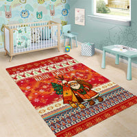 Native American Christmas Area Rug with Red & Orange Geometric Pattern Santa Claus and Teepee Motif - Wonder Print Shop