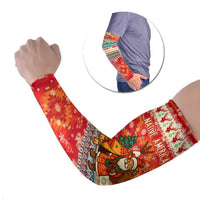 Native American Christmas Arm Sleeves with Red & Orange Geometric Pattern Santa Claus and Teepee Motif - Wonder Print Shop