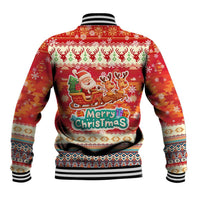 Native American Christmas Baseball Jacket with Red & Orange Geometric Pattern Santa Claus and Teepee Motif - Wonder Print Shop
