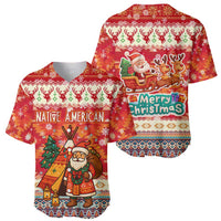 Native American Christmas Baseball Jersey with Red & Orange Geometric Pattern Santa Claus and Teepee Motif - Wonder Print Shop