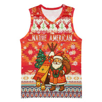 Native American Christmas Basketball Jersey with Red & Orange Geometric Pattern Santa Claus and Teepee Motif - Wonder Print Shop