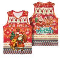 Native American Christmas Basketball Jersey with Red & Orange Geometric Pattern Santa Claus and Teepee Motif - Wonder Print Shop