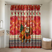 Native American Christmas Bathroom Set with Red & Orange Geometric Pattern Santa Claus and Teepee Motif - Wonder Print Shop