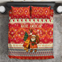 Native American Christmas Bedding Set with Red & Orange Geometric Pattern Santa Claus and Teepee Motif - Wonder Print Shop