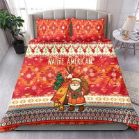 Native American Christmas Bedding Set with Red & Orange Geometric Pattern Santa Claus and Teepee Motif - Wonder Print Shop