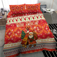Native American Christmas Bedding Set with Red & Orange Geometric Pattern Santa Claus and Teepee Motif - Wonder Print Shop