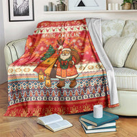 Native American Christmas Blanket with Red & Orange Geometric Pattern Santa Claus and Teepee Motif - Wonder Print Shop