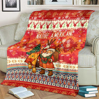 Native American Christmas Blanket with Red & Orange Geometric Pattern Santa Claus and Teepee Motif - Wonder Print Shop