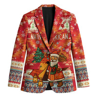 Native American Christmas Blazer with Red & Orange Geometric Pattern Santa Claus and Teepee Motif - Wonder Print Shop
