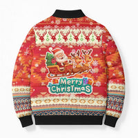 Native American Christmas Bomber Puffer Jacket with Red & Orange Geometric Pattern Santa Claus and Teepee Motif - Wonder Print Shop