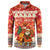 Native American Christmas Button Sweatshirt with Red & Orange Geometric Pattern Santa Claus and Teepee Motif - Wonder Print Shop