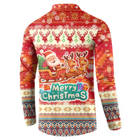 Native American Christmas Button Sweatshirt with Red & Orange Geometric Pattern Santa Claus and Teepee Motif - Wonder Print Shop