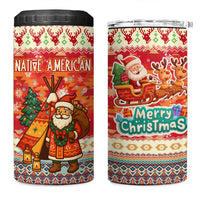 Native American Christmas 4 in 1 Can Cooler Tumbler with Red & Orange Geometric Pattern Santa Claus and Teepee Motif - Wonder Print Shop