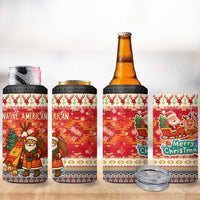 Native American Christmas 4 in 1 Can Cooler Tumbler with Red & Orange Geometric Pattern Santa Claus and Teepee Motif - Wonder Print Shop