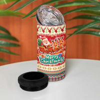 Native American Christmas 4 in 1 Can Cooler Tumbler with Red & Orange Geometric Pattern Santa Claus and Teepee Motif - Wonder Print Shop