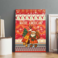 Native American Christmas Canvas Wall Art with Red & Orange Geometric Pattern Santa Claus and Teepee Motif - Wonder Print Shop