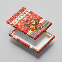 Native American Christmas Canvas Wall Art with Red & Orange Geometric Pattern Santa Claus and Teepee Motif - Wonder Print Shop