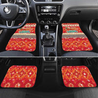 Native American Christmas Car Mats with Red & Orange Geometric Pattern Santa Claus and Teepee Motif - Wonder Print Shop